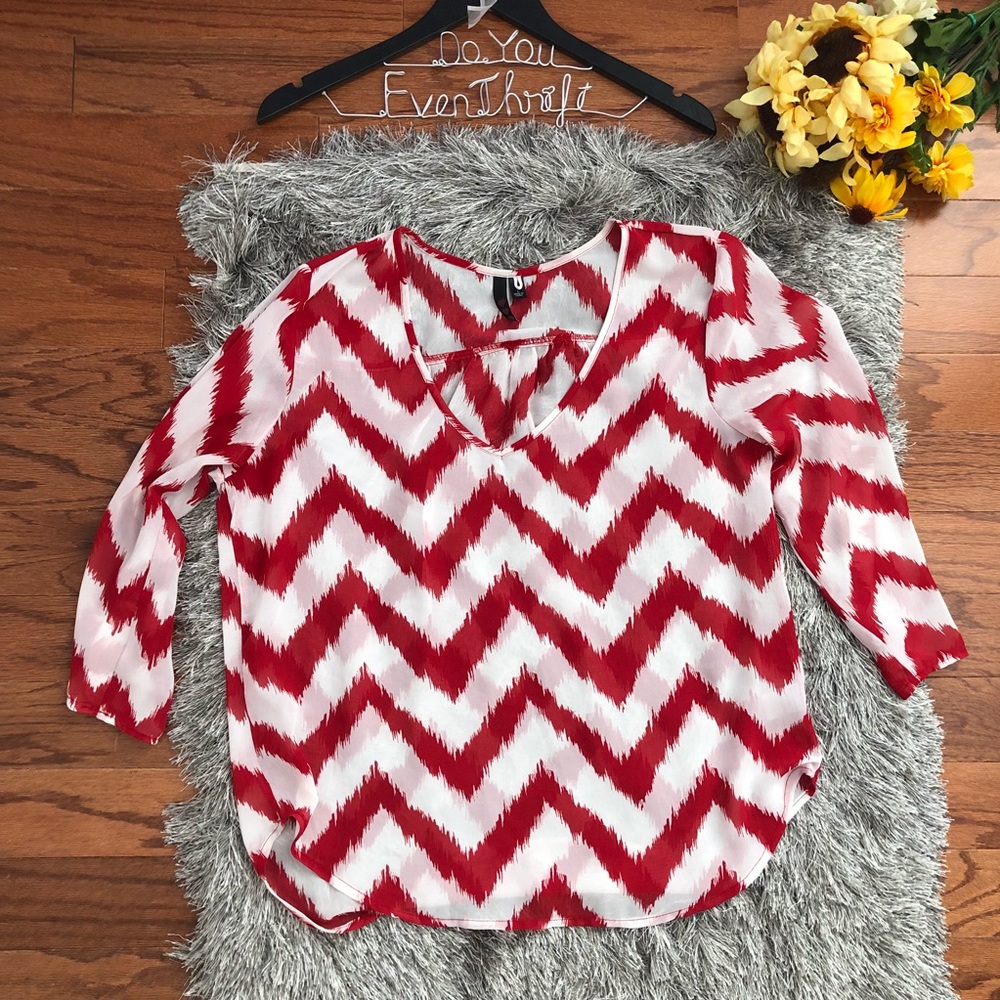 {Three Hearts} Large Chevron Blouse Rolltab Sleeve